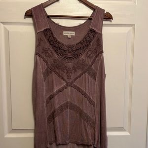Knox Rose womens Tank Top XL distressed plum lavender purple lace detail